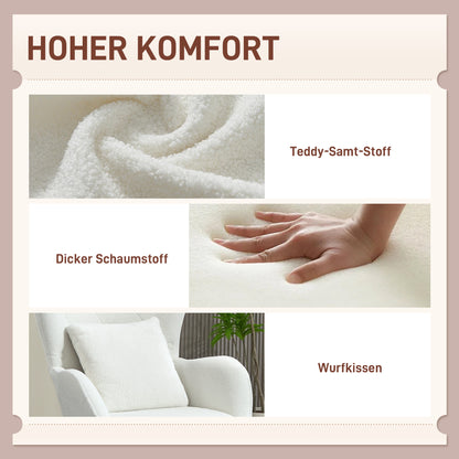 Fauteuil Gestoffeerd – Relaxfauteuil – Lounge Stoel – Leunstoel – Teddy Fauteuil – Wit – Diamond Quilting – Inclusief Sierkussen – 88x75x106 cm