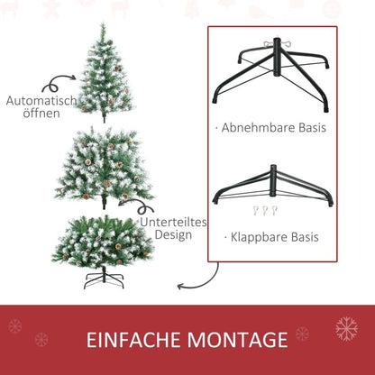 Kunstkerstboom – Kerstboom Kunststof – Xmas Boom – Nepboom – Flocked Boom – 180 cm Groot – 800 Tips Met Sneeuwbedekte Dennenappels
