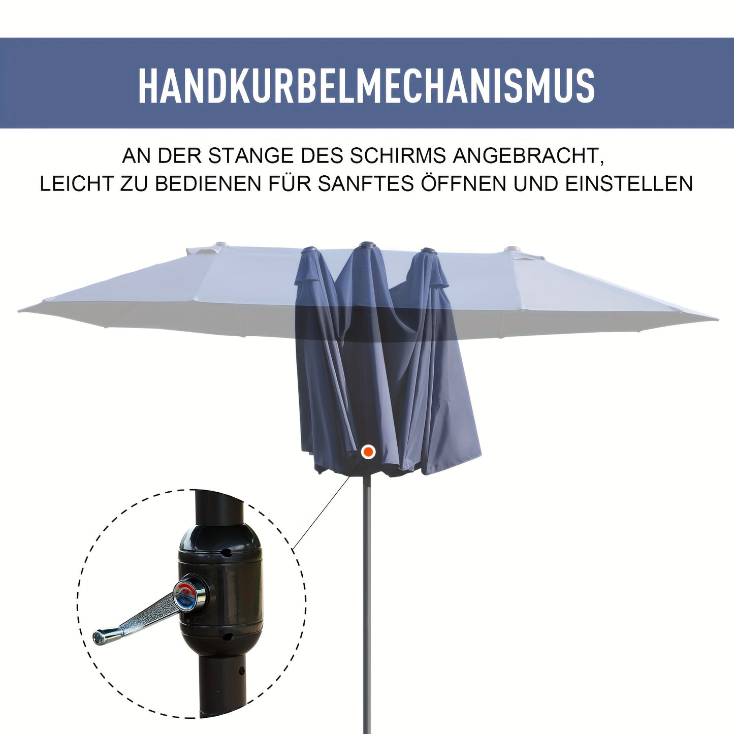 Parasol – Zonnescherm – Tuinparasol – Strandparasol – Terrasparasol – Grote Dubbelwandige Parasol Blauw – UV-Bescherming – Handkurk Bediening