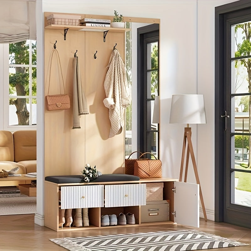 Kledingkast – Garderobekast – Opbergkast – Schoenenkast – Spiegelkast – Multifunctioneel ontwerp – Ruimtelijk en Modern – 120x40x200 cm – Houtkleur wit details