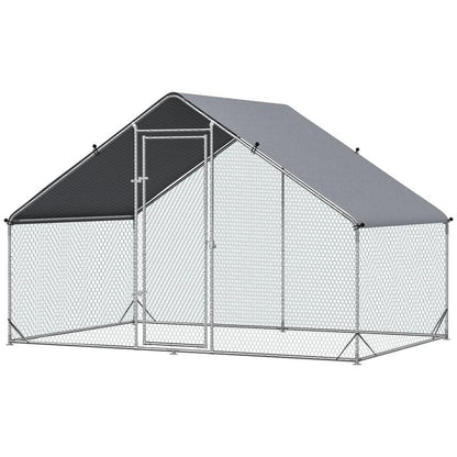 Kippenren – Buitenren – Pluimvee Verblijf – Konijnenhok – Eendenren – Stevig Metalen Frame – Overdekt Dak – Ruim 3x2x2m – Vergrendelbare Deuren