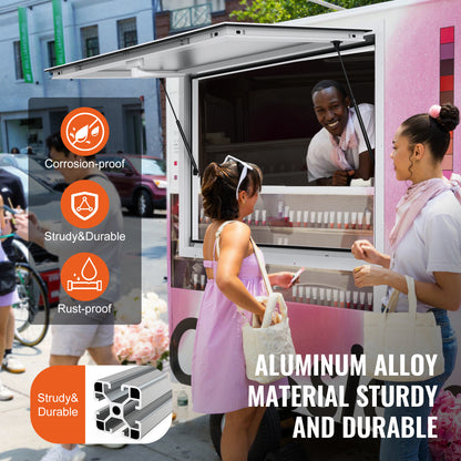 Foodtruck Luifel – Serveerruimte – Verkoopraam – Mobiele Verkoopwagen – Schuifraam – Aluminium Frame – 36x24 Inch – Hydraulisch Openend Met Slot