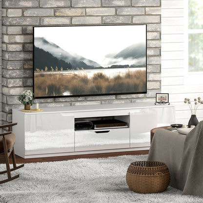 Tv Meubel – Tv Kast – Tv Lowboard – Tv Dressoir – Hoogglans Wit – Geschikt Voor Tv Tot 65 Inch – 3 Compartimenten Met Lade – 160x38x43 cm