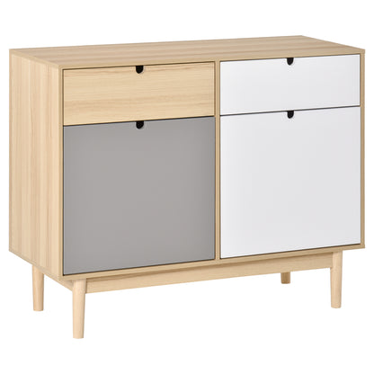 HOMCOM Scandinavian Style Kitchen Buffet, 2-Door Wardrobe with Sliding Drawers in Multicolor White Light Gray Wood