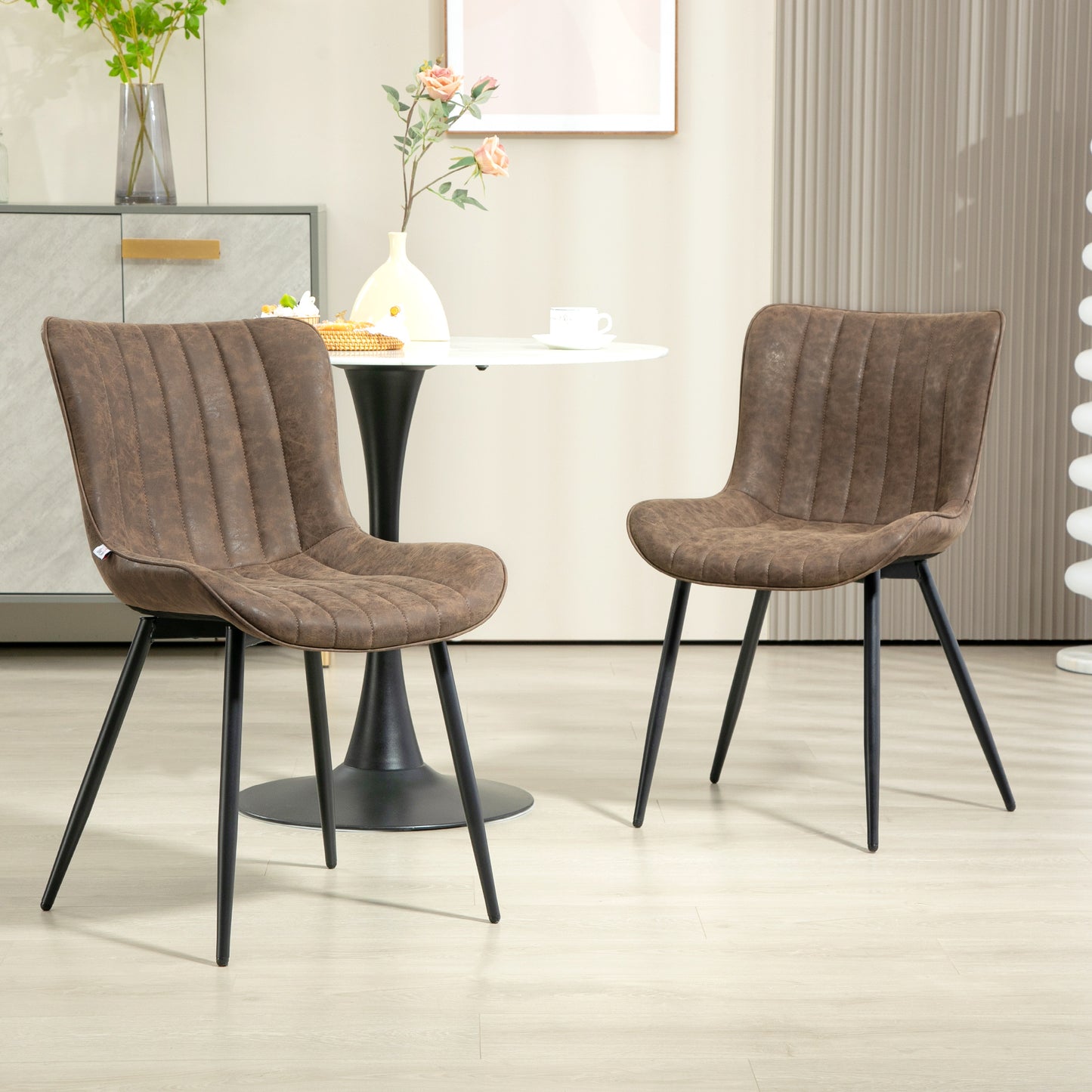 Eetkamerstoel – Stoel – Zitting – Armstoel – Kitchen Chair – Set van 2 – Synthetisch Leer – Verstelbare Metalen Poten