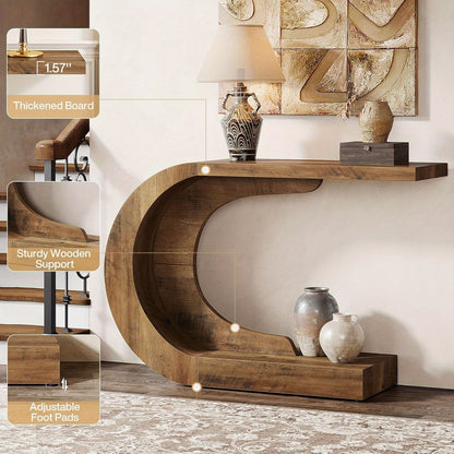 C-vormige haltafel – console tafel – sidetable – bijzettafel – entree tafel – Ruimtebesparend smal ontwerp – Massief hout en MDF stevig materiaal