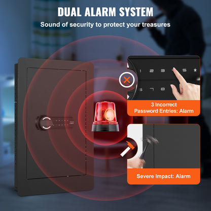 Inbouwkluis – Muurkluis – Veiligheidskluis – Documentenkluis – Geldkluis – Zwart – Dubbel Alarmsysteem – LED-Verlichting