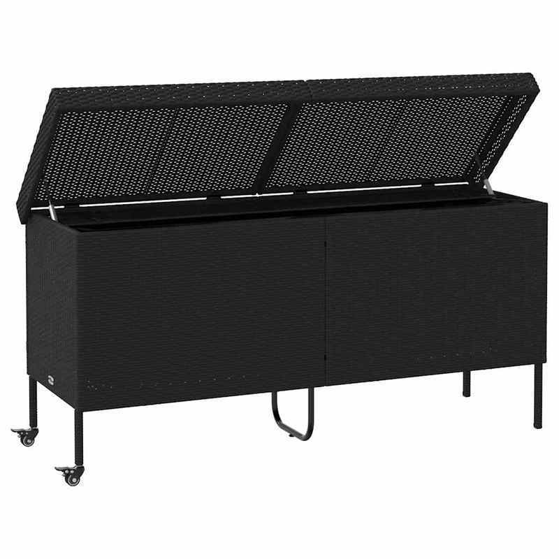 Opbergbox Tuin – Tuinkist – Kussenbox – Tuinopslag – Berging – Met Wielen – 160x55x75 cm – Zwart Poly Rattan – Weerbestendig – Duurzaam