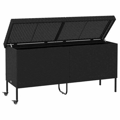 Opbergbox Tuin – Tuinkist – Kussenbox – Tuinopslag – Berging – Met Wielen – 160x55x75 cm – Zwart Poly Rattan – Weerbestendig – Duurzaam