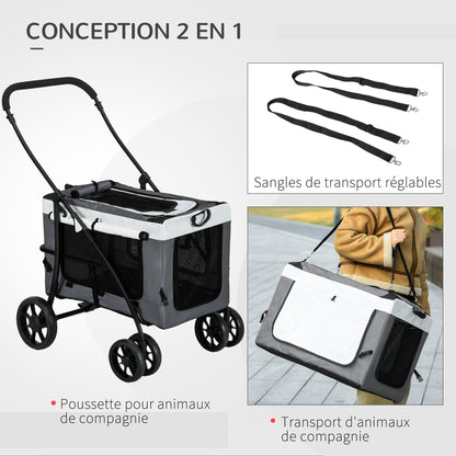 Dierenwagen – Hondenwagen – Kattenwagen – Huisdierwagen – Draagbare Mand – Stevige Stalen Frame – Ademend Gaas Met Veiligheidsharnassen – Grijs 81x58x97,5 cm