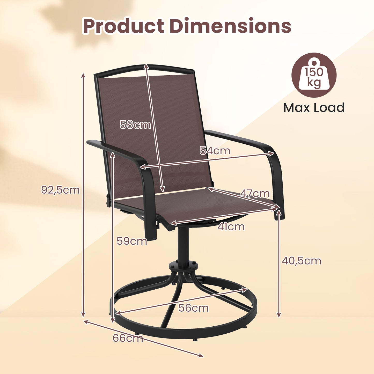 Tuinstoel – Tuinstoelen – Draaifauteuil – Relaxstoel – Loungestoel – Set van 2 – 360° Draaibaar – Handmatig Verstelbare Rugleuning – Hoogwaardige Ademende Stof – Bruin