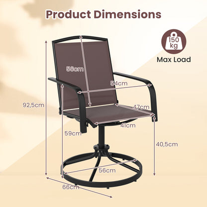 Tuinstoel – Tuinstoelen – Draaifauteuil – Relaxstoel – Loungestoel – Set van 2 – 360° Draaibaar – Handmatig Verstelbare Rugleuning – Hoogwaardige Ademende Stof – Bruin
