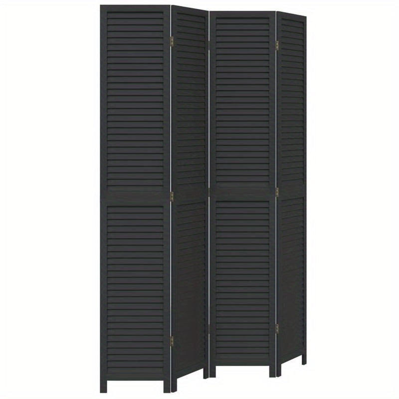 4-Panel Black Paulownia Wood Room Screen - Elegant Privacy Divider for Office, Bedroom, Living Room with Golden Accents, Living Room Decor|Golden Accented Furniture|Paulownia Wood Construction, Wall Decor Living Room