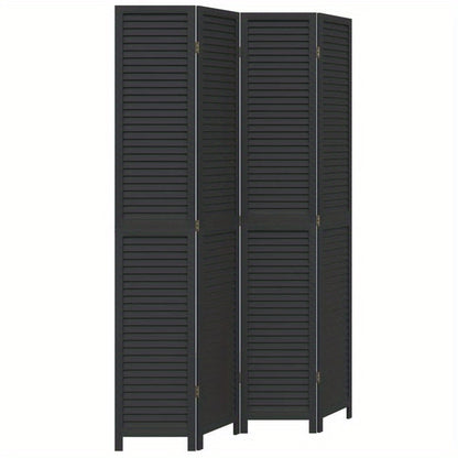 4-Panel Black Paulownia Wood Room Screen - Elegant Privacy Divider for Office, Bedroom, Living Room with Golden Accents, Living Room Decor|Golden Accented Furniture|Paulownia Wood Construction, Wall Decor Living Room