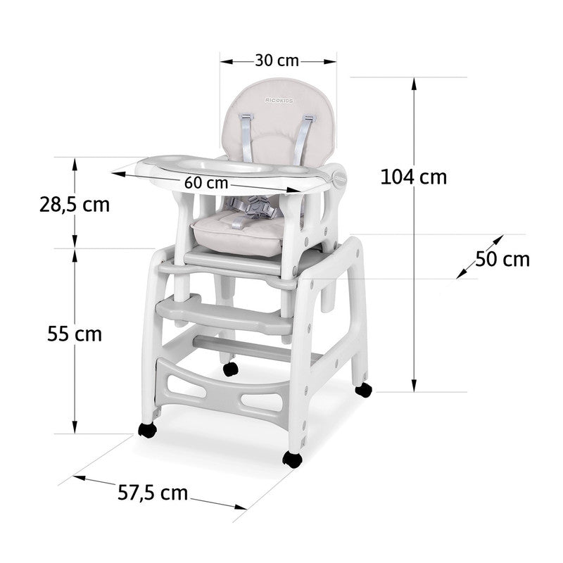 Voedingsstoel – Kinderstoel – Eetstoel – Speeltafel – Schommelstoel – 5-in-1 Multifunctioneel – Verstelbare Rugleuning & 5-Puntsgordel – Mobiel met Remmen - Grijs