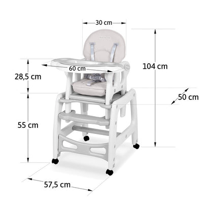 Voedingsstoel – Kinderstoel – Eetstoel – Speeltafel – Schommelstoel – 5-in-1 Multifunctioneel – Verstelbare Rugleuning & 5-Puntsgordel – Mobiel met Remmen - Grijs