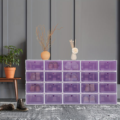 Schoenenbox – Schoenendoos – Opbergdoos – Schoenopberger – Plastic Opbergcontainer – Set van 20 – Stapelbaar – Transparant Deksel – Duurzaam PP Materiaal – Paars – Ruimtebesparend – 33x23x14 cm