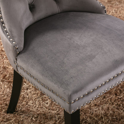 Eetkamerstoelen – Stoelen – Dining Chairs – Kuipstoelen – Velvet Stoelen – Set van 2 Grijze Fluwelen Stoelen – Verstelbare Houten Poten – Comfortabele Hoogwaardige Schuimvulling