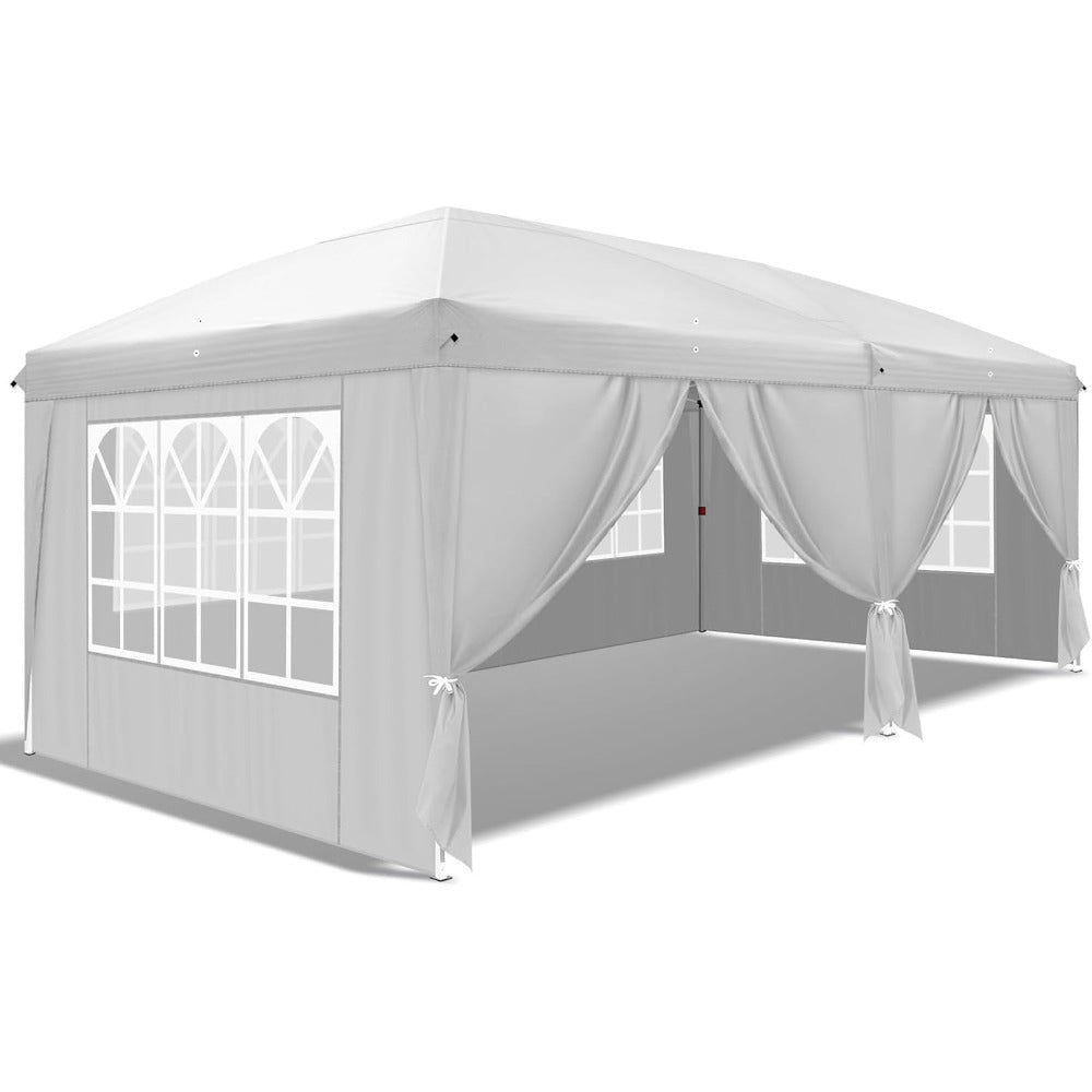 Vouwtent – Partytent – Opzettent – Klaptent – Paviljoen – Wit Met 4 Zijwanden – Weerbestendig 210D Oxford Stof – Ruim 3 x 6 Meter