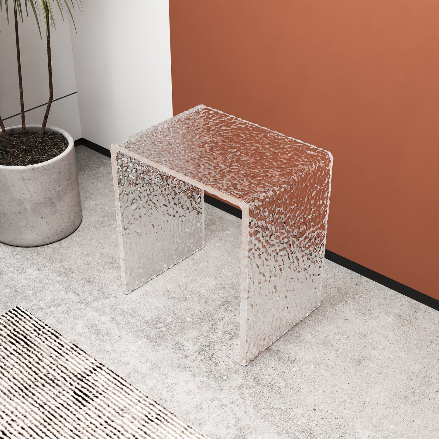 Transparante Acryl Kruk – Acryl Krukje – Bijzettafel – Accentstoel – Designkruk – Watergolf Patroon – Stevig & Onderhoudsvriendelijk