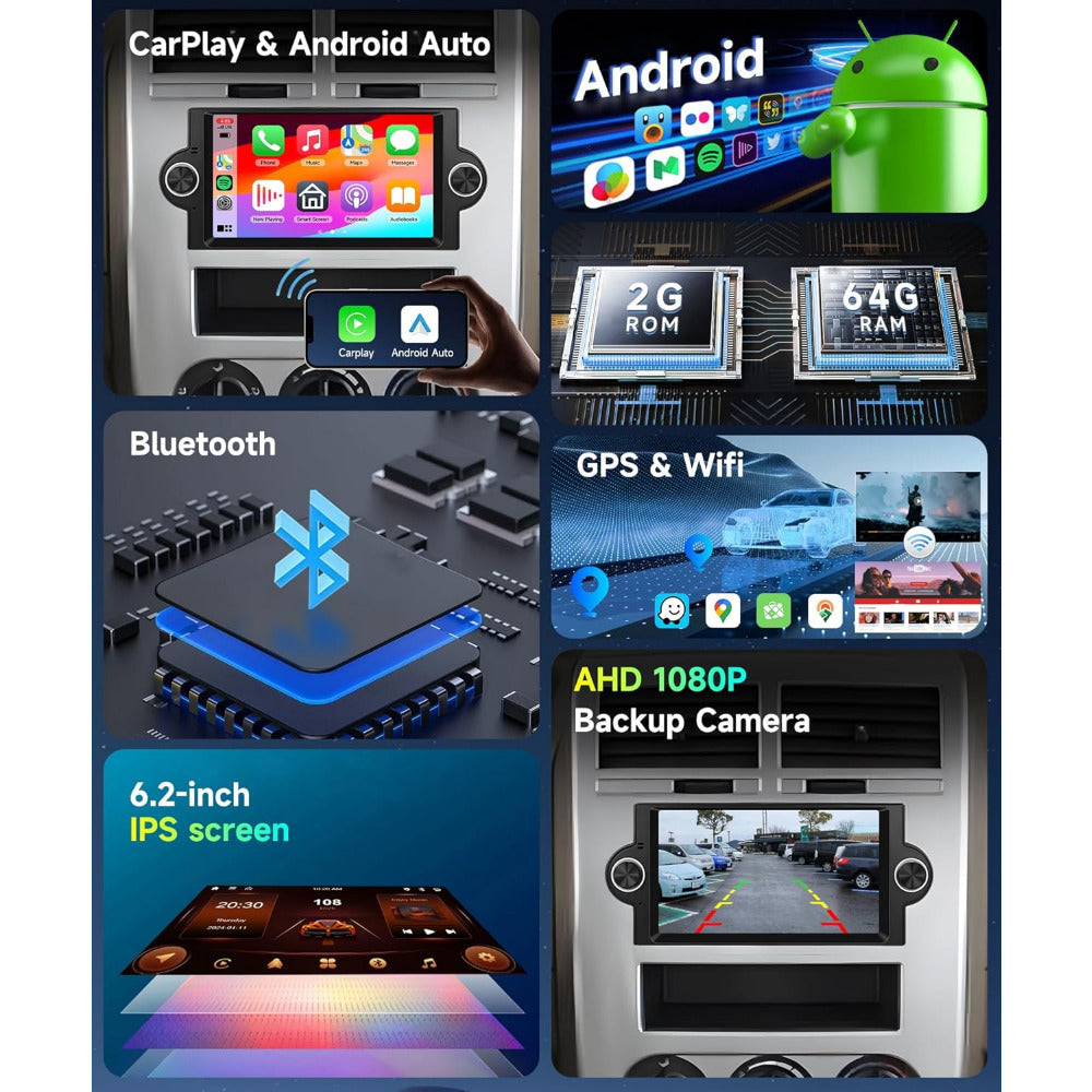 Autostereo – Autoradio – Car Stereo – In-Dash Unit – Auto Radio – Android 15 – 6,2 Inch Touchscreen – Draadloos CarPlay & Wi-Fi – 2GB RAM 64GB Opslag