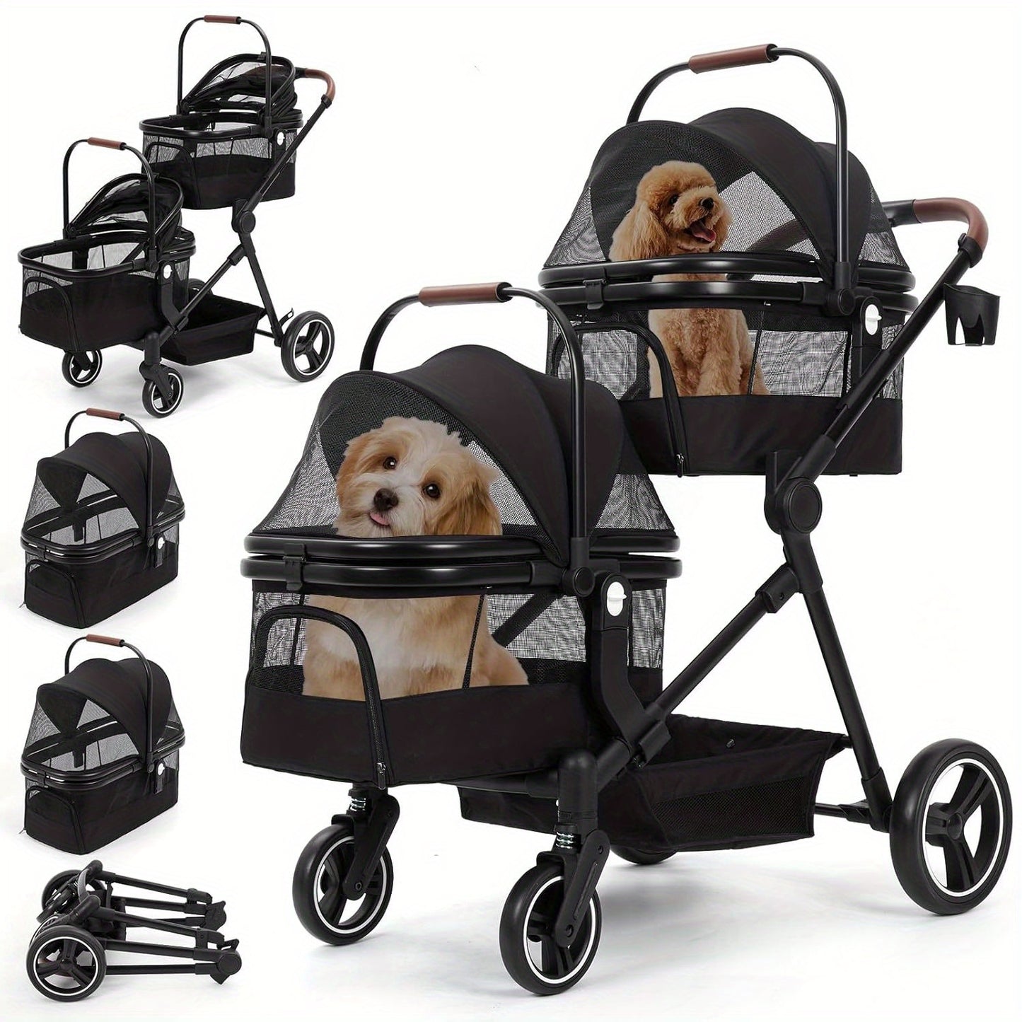 Hondenbuggy – Huisdierruimtewagen – Dierenwagen – Hondenstoel – Kattenbuggy – Dubbel draagvermogen 23 kg per niveau – Opvouwbaar aluminium frame met ventilatie mesh ramen