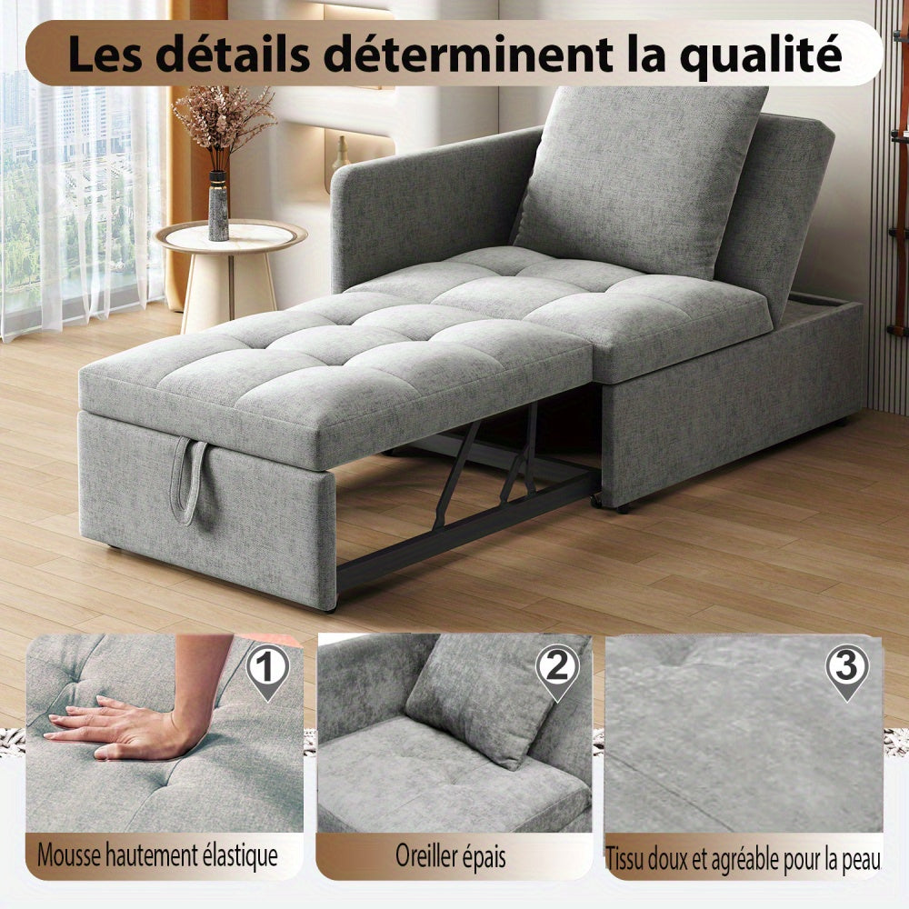 Upholstered Bed Sofa Bed 3 in 1 Multi-Function Sofa Bed, Linen Sofa with Adjustable Backrest, Sofa Bed for Small Spaces