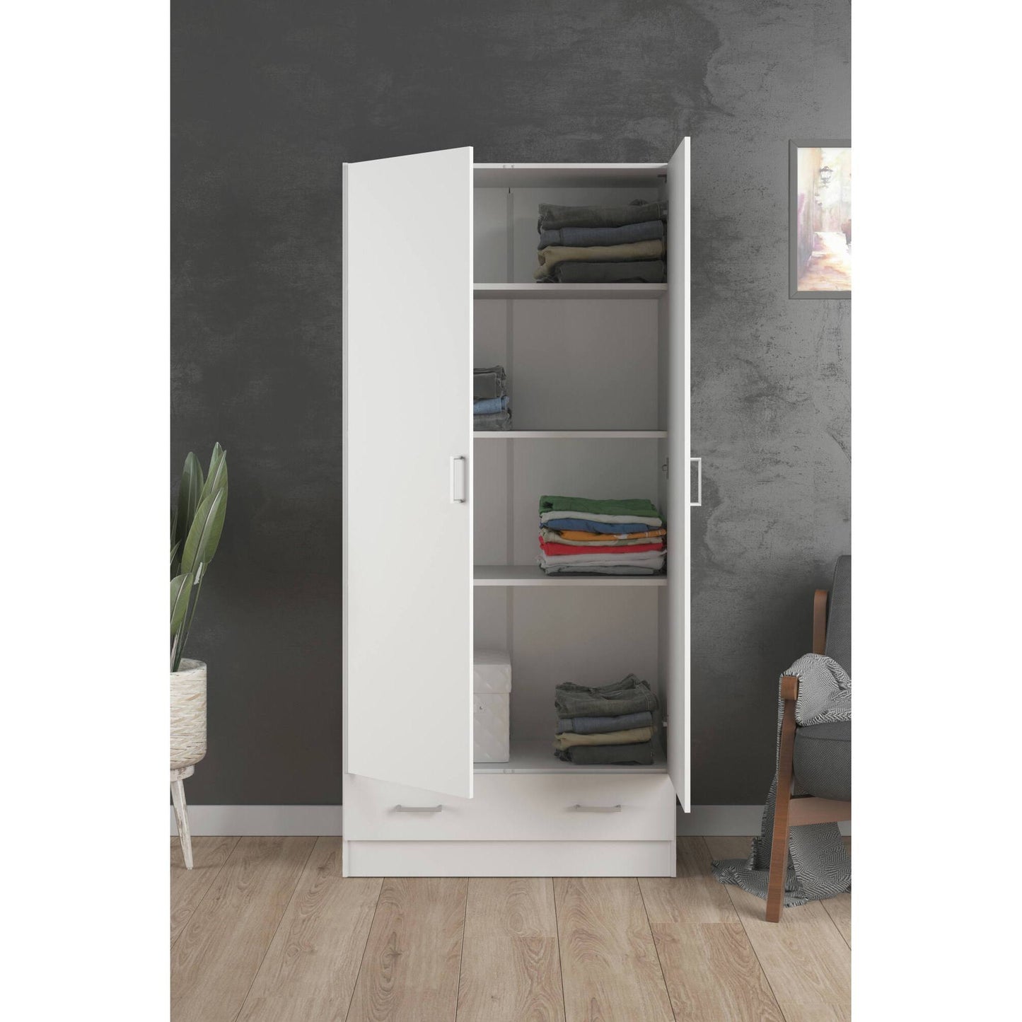 2-Deurs Kledingkast – Garderobekast – Kledingrek – Opbergkast – Kast Wit – Compact 79x36x170 cm – Melamine Spaanplaat