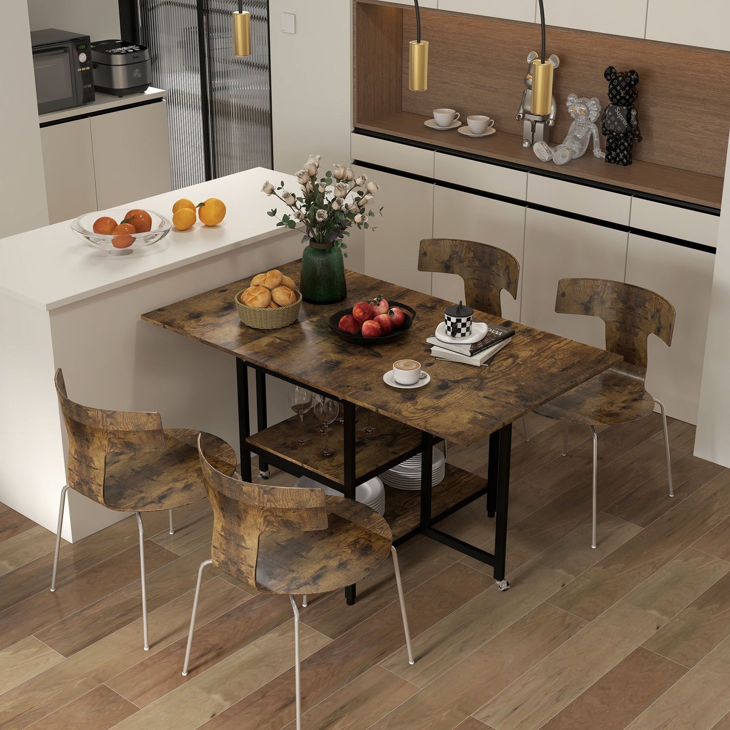 Uitklaptafel – Klaptafel – Inklapbare Tafel – Eettafel – Vouwtafel – Uitschuifbaar – Met Wieltjes – Steviele Stalen Constructie – Ruimtebesparend Design