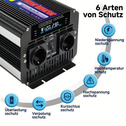 12V Naar 220V Spanningsomvormer – Stroomomzetter – Inverter – Accu Omvormer – Mobiele Converter – 4000W Continu Vermogen – Draadloze Afstandsbediening Met LCD-Display