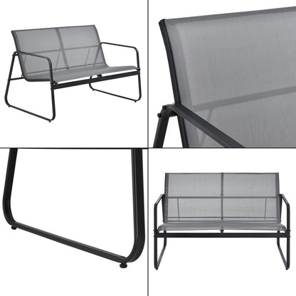 Tuinset – Tuinmeubelen – Bistroset – Loungeset – 2-Zits Bank – Gepoedercoat Stalen Frame – Temperatuurbestendig Glazen Tafelblad