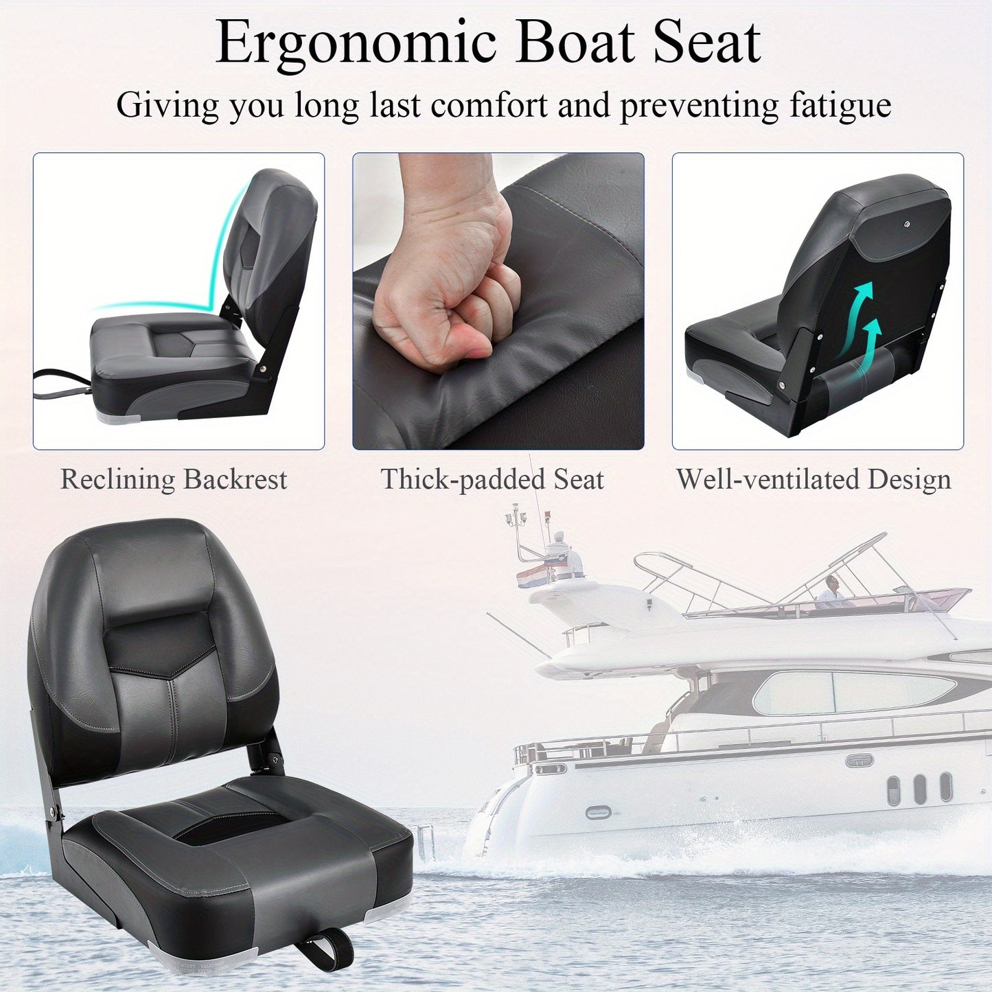 Bootstoelen Set – Bootstoelen Met Kussen – Stoelen Voor Boot – Bootzitjes – Comfortabele Bootstoelen Zwart – Ergonomisch Ontwerp – 360° Draaibaar – Verstelbare Hoogte – Duurzaam PVC