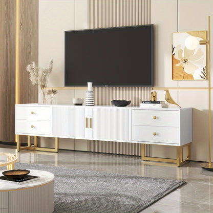 TV-meubel – TV-kast – Televisiemeubel – Media Meubel – Lowboard – Modern Design – Glanzend Wit MDF – Gouden Accenten – 178 cm – Ruime Opbergruimte met Laden