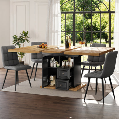 Uitschuifbare Eettafel – Uitklapbare Tafel – Verstelbare Eettafel – Moderne Eettafel – Eettafel Voor 6 Personen – Verstelbare Hoogte – Bamboe Materiaal