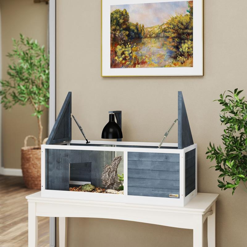 Turtle house with easy-open top, lamp fixture, transparent front, 120 x 50 x 40cm, grey, Reptile Habitat, Exotic Pet Housing, Modern Reptile House, Stylish Animal Cage, Transparent Terrarium, Reptile Enclosure, Exotic Pet Kee
