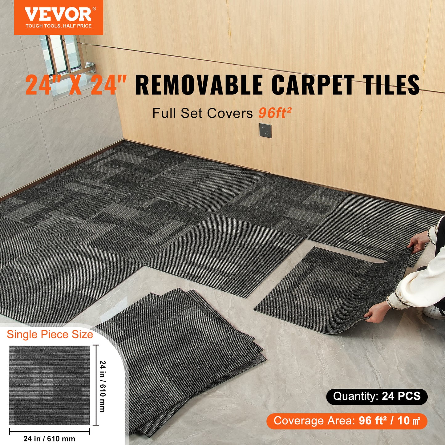 Modulaire Vloertegels – Vloerpanelen – Tapijttegels – PVC Tegels – Bekleed Tegels – Mix Grijs – 24 Tegels 60x60 cm – Zachte Padding & Eenvoudige Installatie