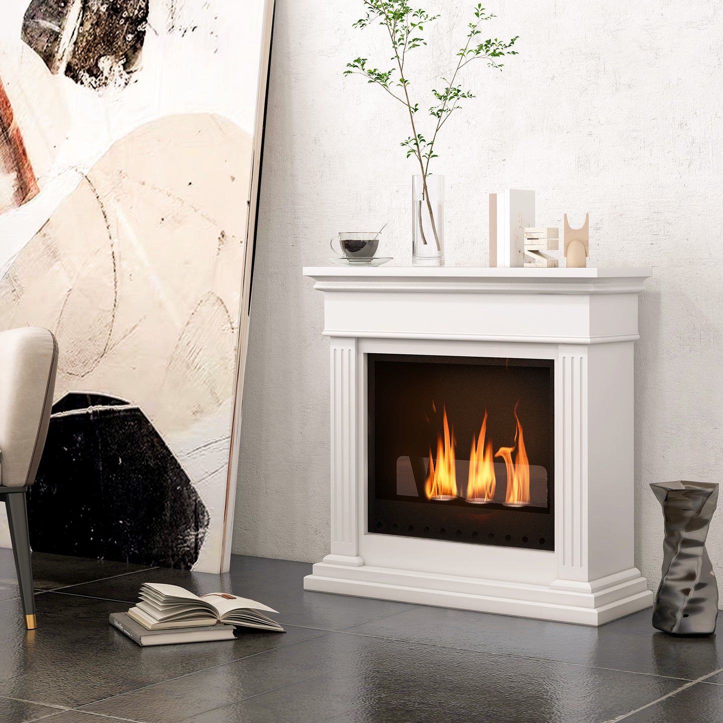 Biohaard – Bio Ethanol Haard – Sfeerhaard – Vrijstaande Haard – Tafelhaard – 3 Branders 0,4L – Geschikt voor 16-18 m² – Wit