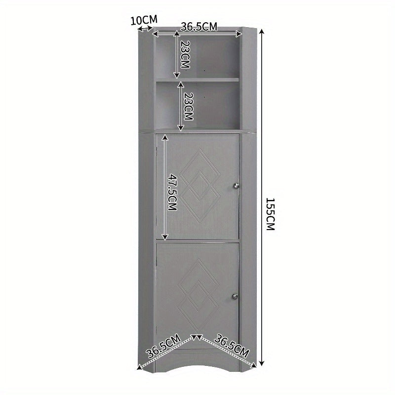 Badkamerkast – Opbergkast – Hoekkast – Badelement – Opbergmeubel – Verstelbare Planken – Lichtgrijs 36,5x36,5x155 cm