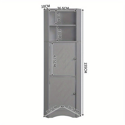 Badkamerkast – Opbergkast – Hoekkast – Badelement – Opbergmeubel – Verstelbare Planken – Lichtgrijs 36,5x36,5x155 cm