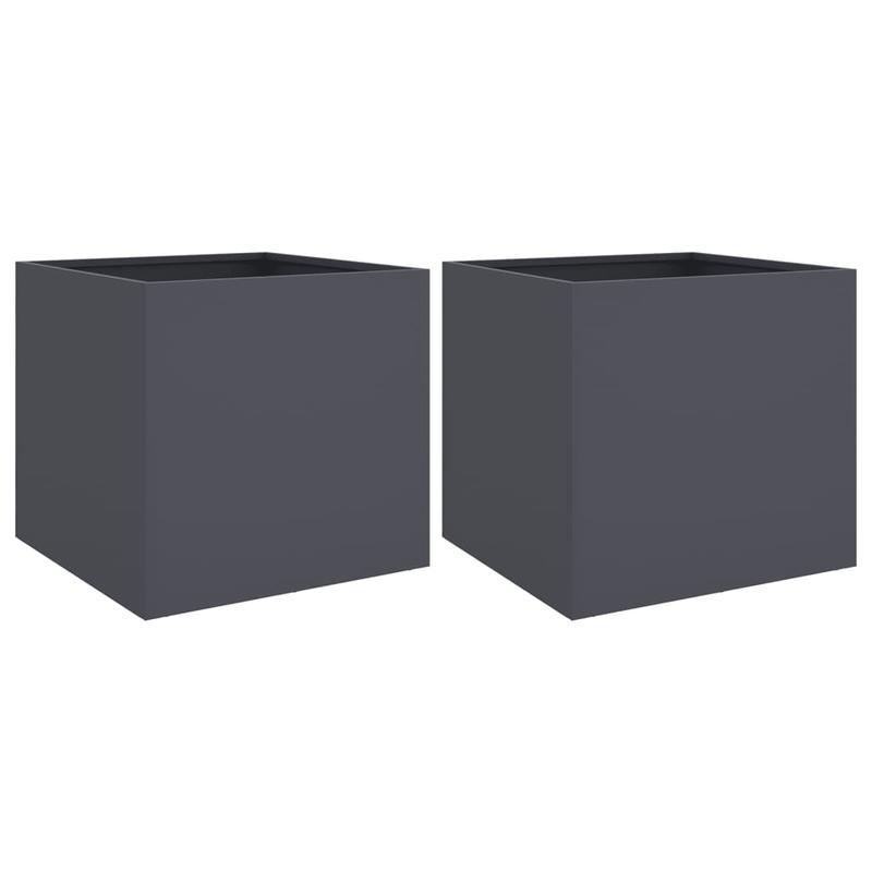 Plantenpot – Bloempot – Plantenbak – Bloembak – Tuinbak – Set van 2 – Antraciet Staal – 42x40x39 cm – Duurzaam & Robuust