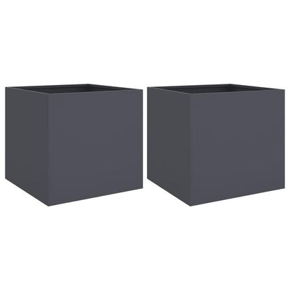 Plantenpot – Bloempot – Plantenbak – Bloembak – Tuinbak – Set van 2 – Antraciet Staal – 42x40x39 cm – Duurzaam & Robuust
