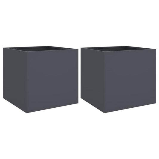 Plantenpot – Bloempot – Plantenbak – Bloembak – Tuinbak – Set van 2 – Antraciet Staal – 42x40x39 cm – Duurzaam & Robuust