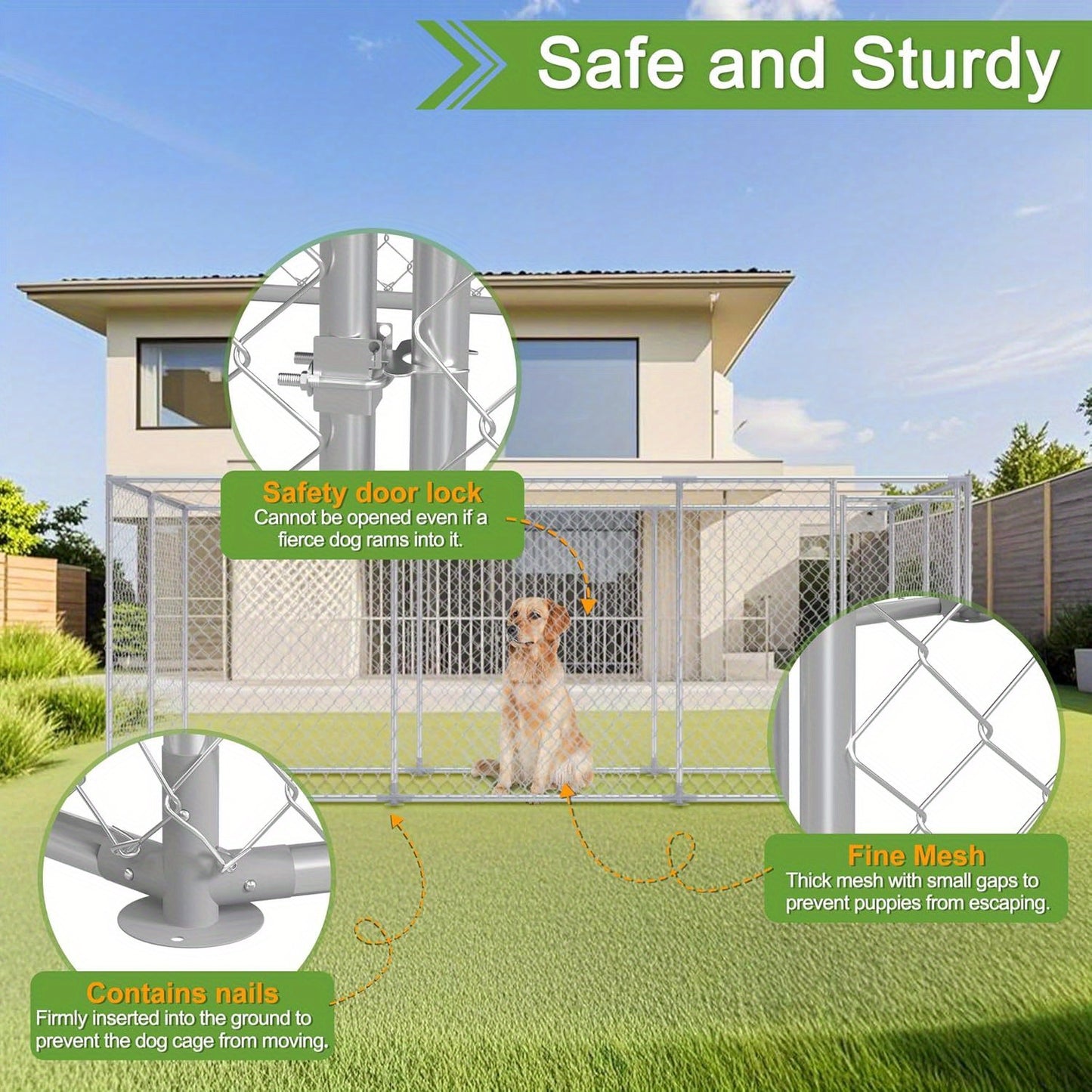 Buitenren Grote Hond – Hondenren – Hondenhok – Buitenkennel – Hondenbench – 400x200x150 cm – Verzinkt Staal – Afsluitbare Deur