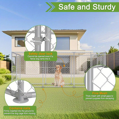 Buitenren Grote Hond – Hondenren – Hondenhok – Buitenkennel – Hondenbench – 400x200x150 cm – Verzinkt Staal – Afsluitbare Deur