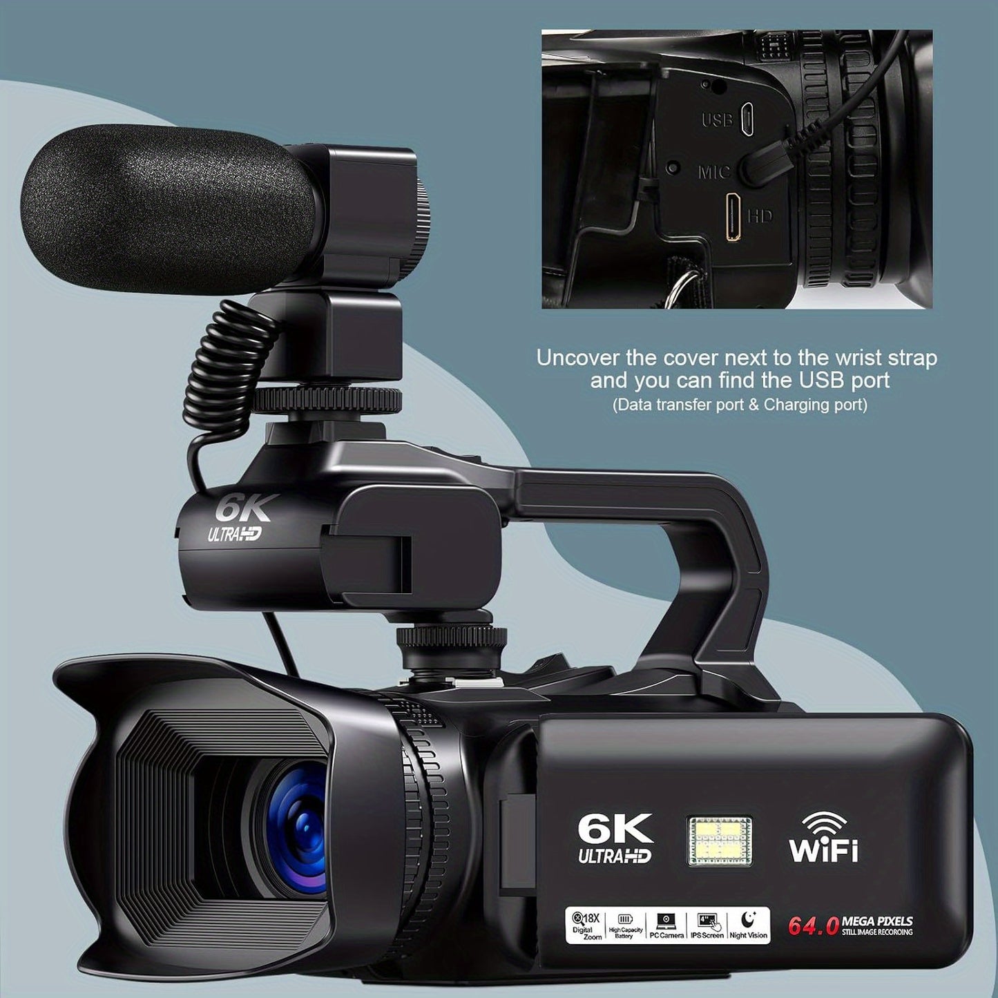 6K Camcorder – Videocamera – Filmcamera – Digitale Camera – Vlogcamera – 64MP Foto’s – 18x Digitale Zoom – 10,16 cm Touchscreen – Lange Batterijduur – Wifi Connectiviteit