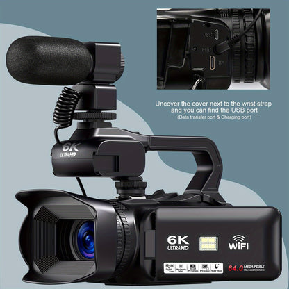 6K Camcorder – Videocamera – Filmcamera – Digitale Camera – Vlogcamera – 64MP Foto’s – 18x Digitale Zoom – 10,16 cm Touchscreen – Lange Batterijduur – Wifi Connectiviteit