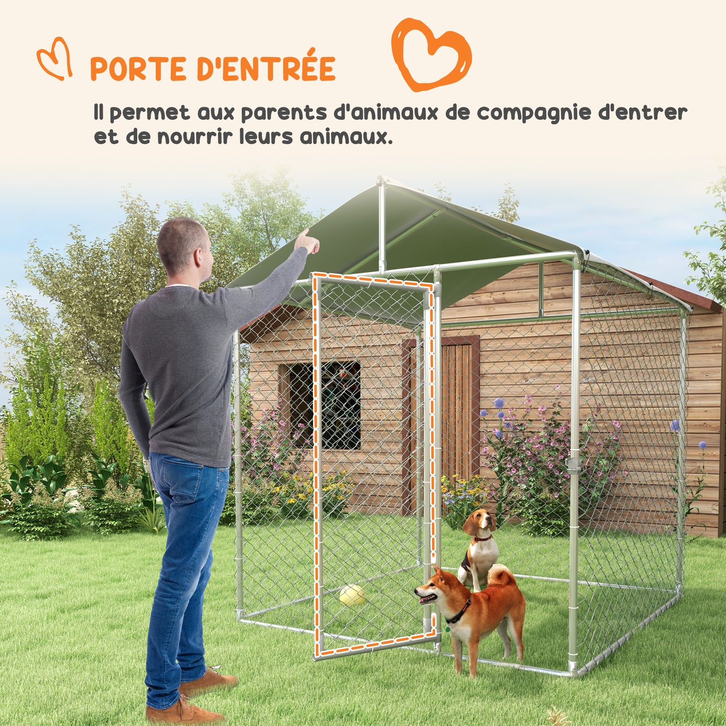 Hondenkennel – Hondenren – Dierenkennel – Hondenkooi – Buitenren – Met Dak – Vergrendelbare Deur – Verzinkt Staal – 200x200x237 cm