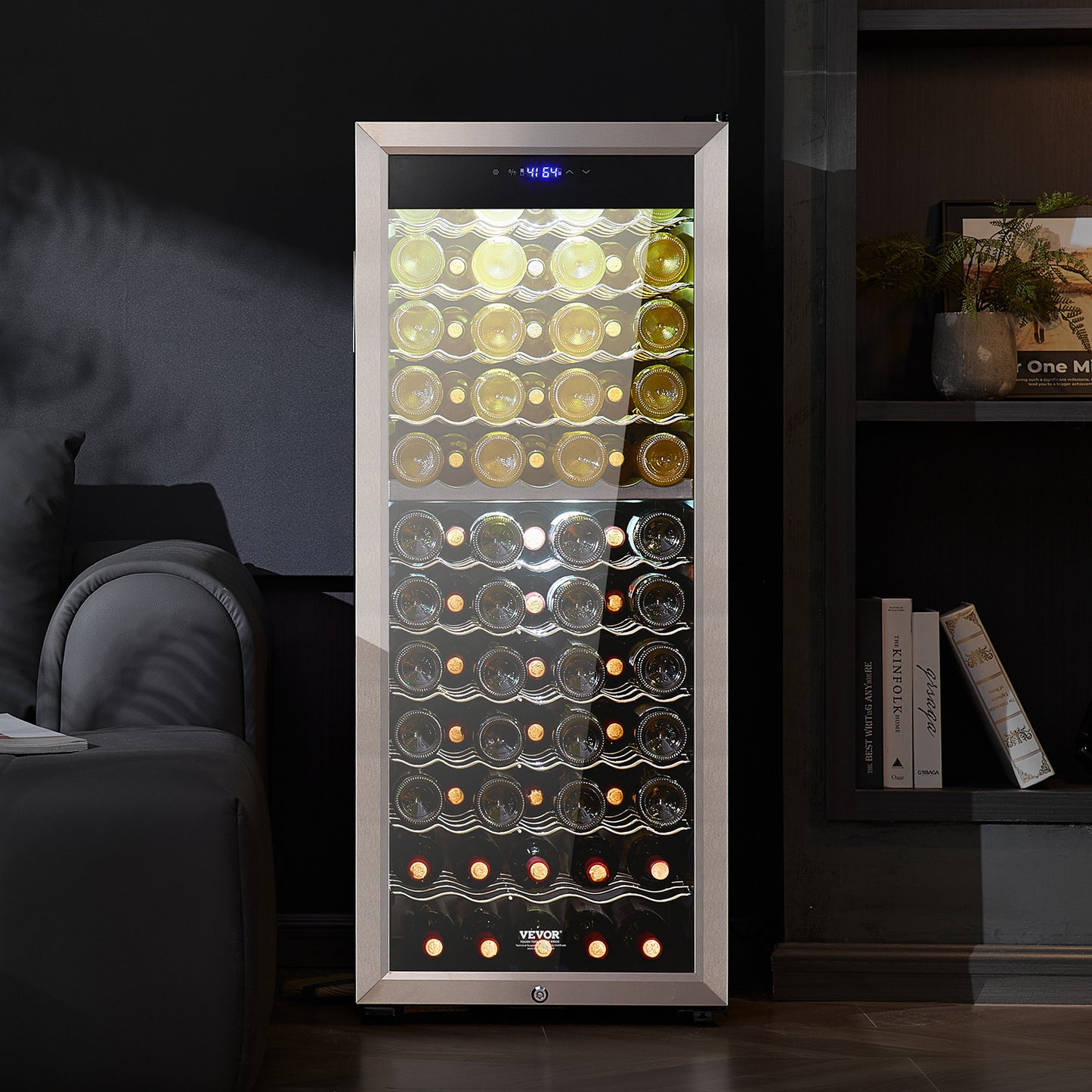 Wijnkoelkast – Wijnklimaatkast – Wijnkoeler – Drankenkoelkast – Vrijstaand – 80 Flessen – Dubbele Temperatuurzones – LED Verlichting