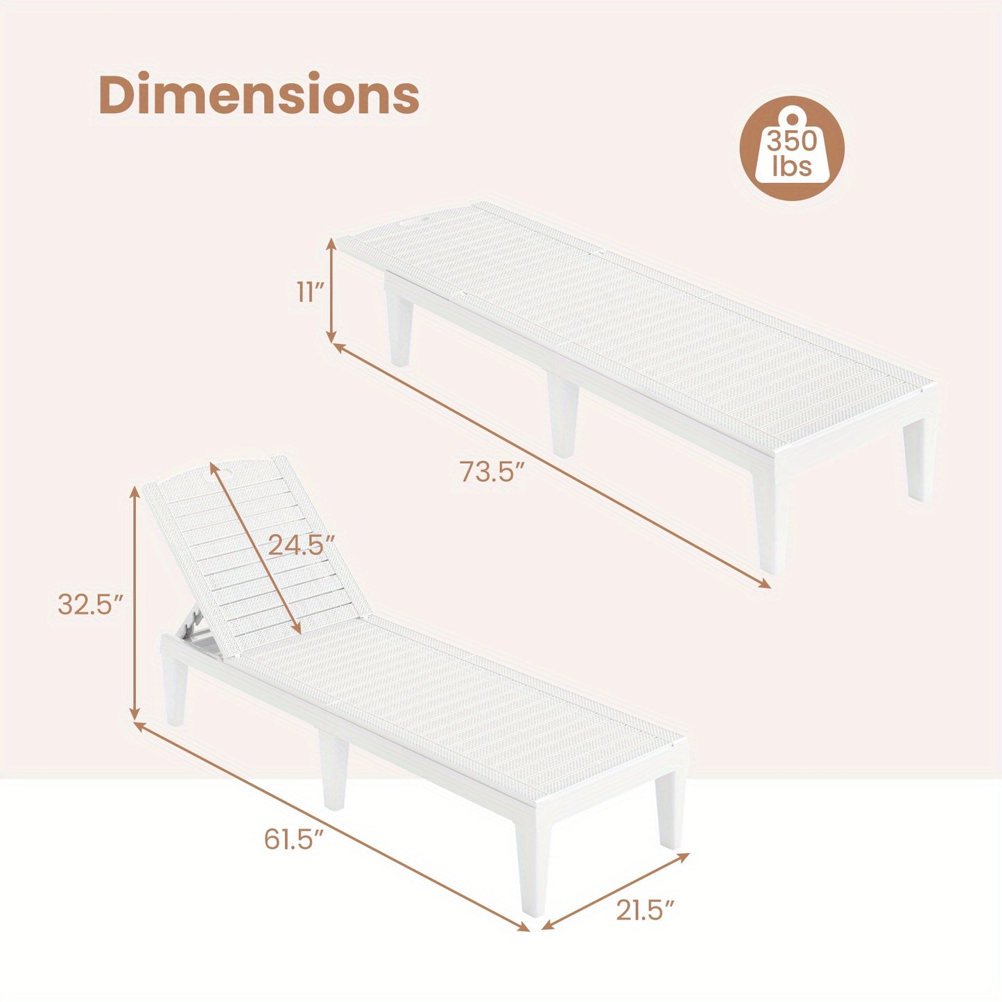 Ligstoel – Ligbed – Tuinstoel – Strandstoel – Tuinligstoel – 2x Weerbestendig PP – 5-voudig Verstelbare Rugleuning