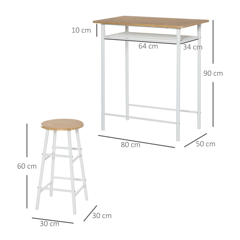 Barset – Barkrukken – Bartafel – Eettafel – Hoogtafel – Wit – Compact Ruimtebesparend Ontwerp – MDF Tafelblad Met Stalen Frame